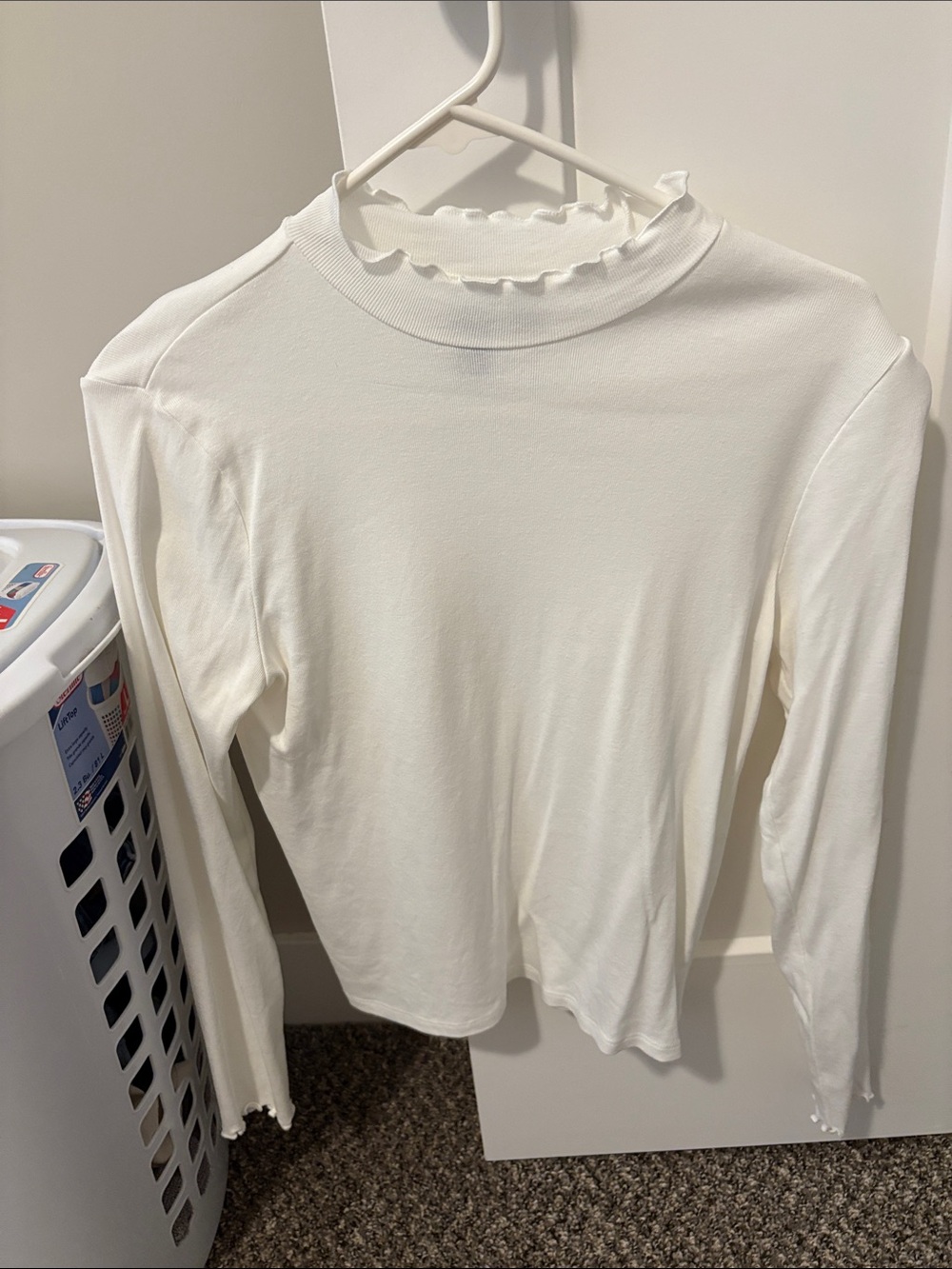 Volcom White Ruffle Mock Neck Long Sleeve Top